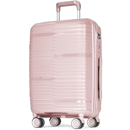 POSH Maletín de polipropileno – Neceser de maquillaje, equipaje de mano, maletas medianas y grandes y carros – Maleta de viaje con cerradura TSA y ruedas dobles silenciosas – apilable, Rosa