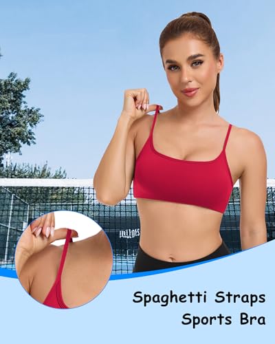 Image of QUOJIZY Sports Bras for Women Open Back Workout Tops for Women Yoga Bra Spaghetti Straps Twist Back