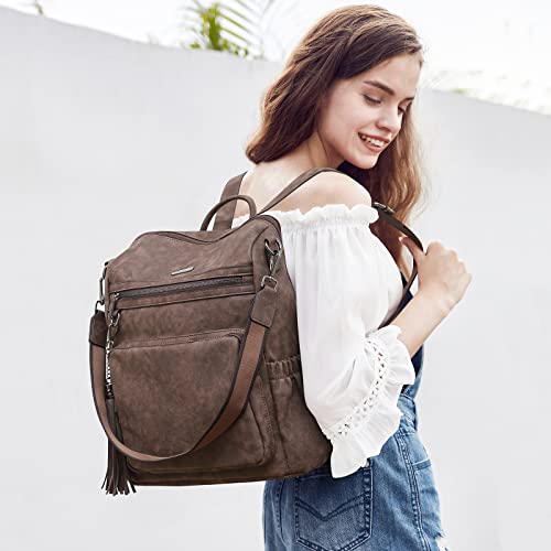 Image of CLUCI Backpack Purse for Women Fashion Leather Designer Travel Large Ladies Shoulder Bags with Tassel, Two-toned Coffee, Large