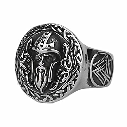Bague Viking Homme en acier gravé style Odin pour amateur de mythologie scandinave nordique