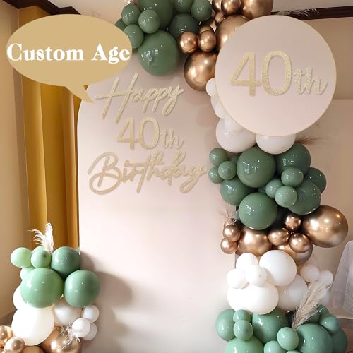 Image of Happy Birthday with 0-9 Numbers Sign for Backdrop - Glitter Felt Custom Age Happy Birthday Decal for Balloon Arch Birthday Decorations Baby Shower - Champagne Gold
