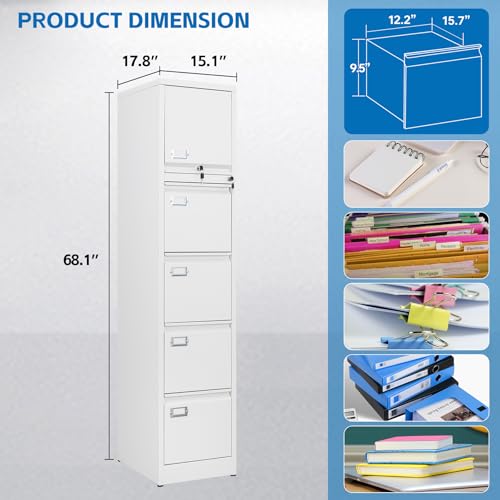 4 Drawer+1storage Compartment Vertical File Cabinet Metal Filing Storage Cabinet with Lock Office Home File Cabinet for A4 Legal/Letter Size,Assembly Required (White, 4+1 Drawers) - Image 4