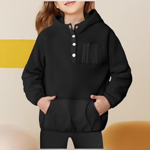 Girls Fleece Sweatshirt Hooded Pullover Windproof 𝗖olor Block Jackets Warm Toddler Casual Outerwear with Pocket4