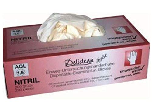 Preisvergleich Produktbild Deliclean 200 Nitril-Handschuhe weiß puderfrei Küchenhandschuhe Einweghandschuhe frei von Latex (L)