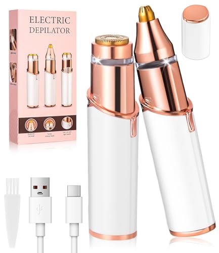 Depiladora Facial Mujer,Afeitadora eléctrica 2 en 1 para el Rostro,Eléctrica Depiladora Cejas Portátil,Afeitadora Mujer,USB Recargable con Luz LED,Depiladora Facial para Mujer para Cara Nariz Labio