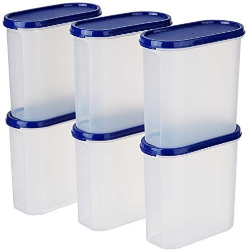 Amazon Brand - Solimo Modular Plastic Storage Container With Airtight Lid | BPA-Free Plastic | Microwave Safe | Dishwasher Safe | 1.8 Litres | Set of 6 (Blue)