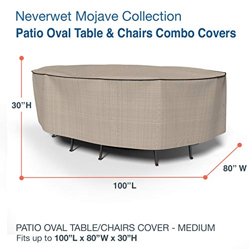 Budge Neverwet Mojave Patio Oval Table And Chairs Combo Cover, Black Ivory, Medium #TOP2