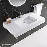 MEDUNJESS Waschbecken zur Wandmontage Bad, Aufsatzwaschbecken Gäste WC Badezimmer, Hängewaschbecken Freistehende Waschtisch Weiß 90cm x 48cm x 11cm