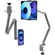LULULOOK Tablet Stand iPad Phone Holder for Desk, Heavy Duty Aluminum 360 Rotating & Foldable Arm Mount Kindle Holder for Bed, Stand for iPad Pro, Kindle, Portable Monitor, Max 15.6"