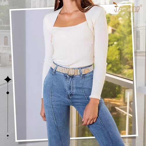 Image of JASGOOD Women Men Braided Woven Elastic Stretch Waist Belt Golf Canvas Fabric Casual Belt for Jeans Pants