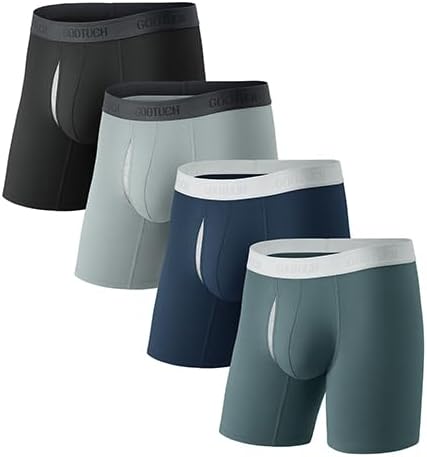 GOOTUCH Men's Odor Control Cotton Boxer Briefs, Moisture Wicking Sweat-Out Softer Underwear, Durable & Anti Chafe (2&4 pack)