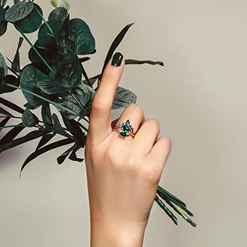 JIANGYUE Emerald Green Cubic Zirconia Stackable Statement Rings for Women Rose Gold White Crown Wedding Rings Set Mother's Day Jewelry Gift Size 5 6 7 8 9 102