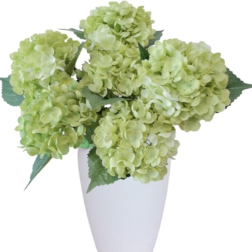 6Pcs Premium Green Hydrangea Artificial Flowers Bouquets, Silk Hydrangea Flowers Heads With Stems, Fake Hydrangeas Flowers Arrangement, Faux Hydrangea Decor For Home Wedding Party Table Centerpieces