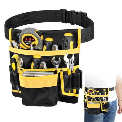 Cinturón de Herramientas, Porta Herramientas Cintura, Magnética Cinturon Portaherramientas Ajustable con 12/28 Bolsillos para Hombre, Electricistas, Carpinteros, Trabajadores de Construcción