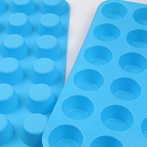 Homedge 24-Cup Silicone Mini Muffin Pan, 3 Packs Non-Stick Muffin Molds For Cupcake, Tarts - Blue #TOP5