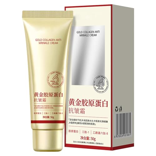 Creme Collagene Visage Doré 50g,Crème anti-rides au collagène doré,Creme Collagene Visage,Creme collagene visage,Hydratant pour le visage au collagène...