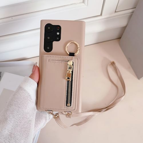 Portefeuille en cuir avec bandoulière pour Galaxy S22 Plus : l'élégance kaki au quotidien