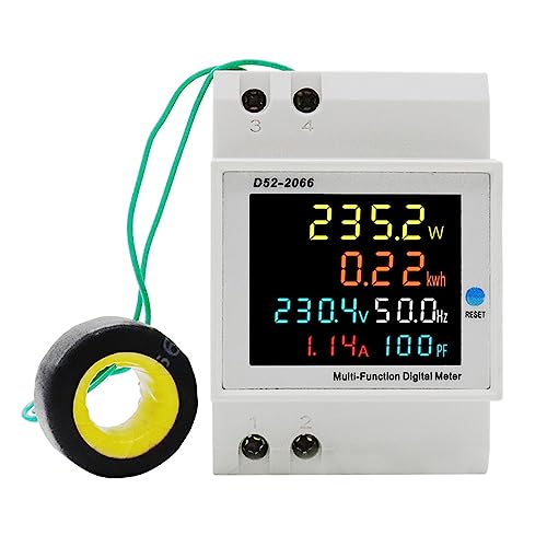 6IN1 Din レール AC モニター 電圧 電流 力率 アクティブ KWH 電気エネルギー 周波数 メーター ボルト アンプ 110V 220V 380V 100A (色: 40-300V 外部CT)
