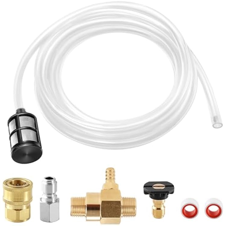 PWACCS Pressure Washer Siphon Hose with Filter, 10 Feet, 2 Filters, Pressure Washer Chemical Injector, Downstream Injector Kit with 3/8 Inch Connectors, 2-3 GPM, 3200 PSI