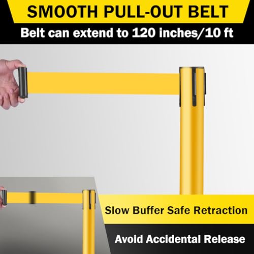 VILBLE 10 ft Crowd Control Stanchion Set, Crowd Control Barrier, Stanchions with Retractable Belts & Water Filled Base, Retractable Stanchions, Queue Management Stanchion (4 Pack) (Yellow) - Thumbnail 5