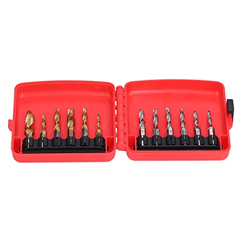 Tap Drill Bits Set Plated 4241 High Speed Steel Hex Shank with Red Plastic Box for Drilling Tapping Soft Metals
