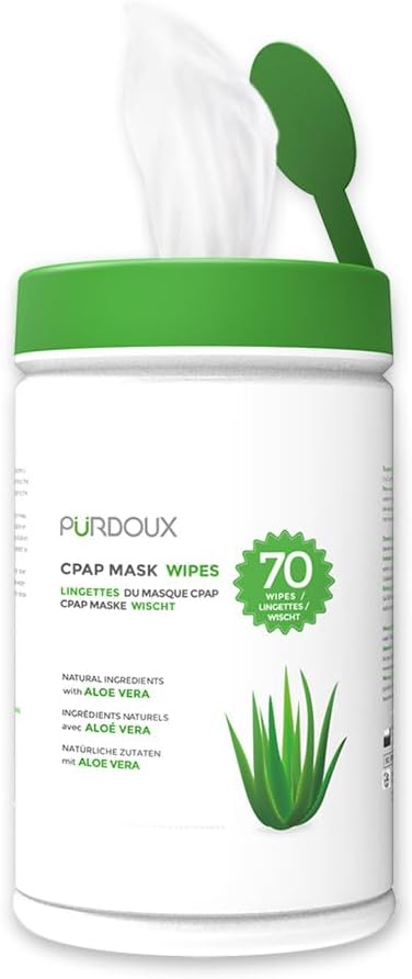 100% Cotton CPAP Mask Wipes Canister Unscented with Aloe Vera (70 wipes) - CPAP Supplies, CPAP Accessories, CPAP Cleaning Supplies for CPAP Machine | Aloe Vera Infused, Alcohol Free, Silicone Safe, Removes Dirt & Facial Oils, Gentle Cleaning, CPAP Supplies, CPAP Accessories