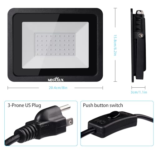 Image of 365nm 50W LED Black Light with Plug and Switch, 4.9ft Power Cord, IP66 Waterproof Blacklight is Used for Indoor or Outdoor Glow Party, Stage Lighting,Body Paint, Fluorescent Poster