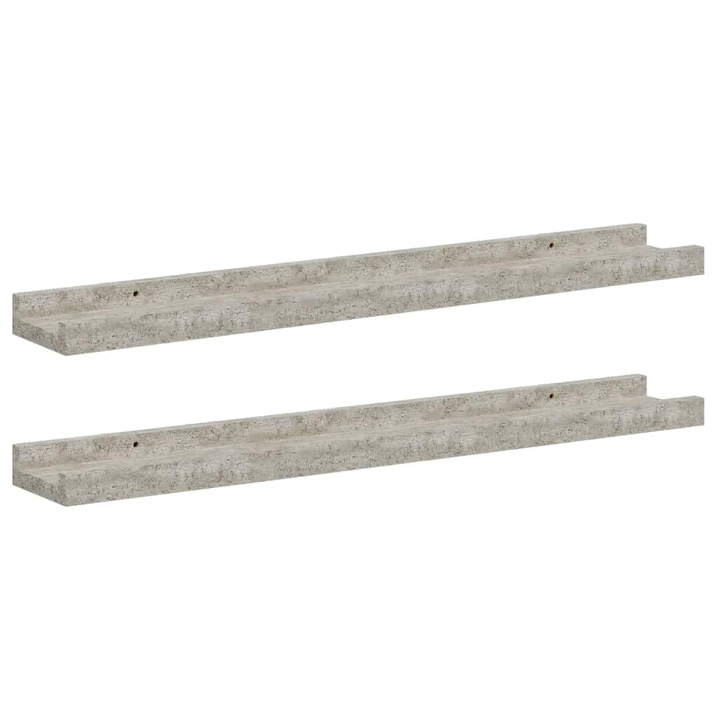 vidaXL 2x Wall Shelves Hanging Display Racks Floating Shelves Ledges Indoor Furniture Decoration Living Room Bedroom Concrete Grey 60x9x3 cm — image 1
