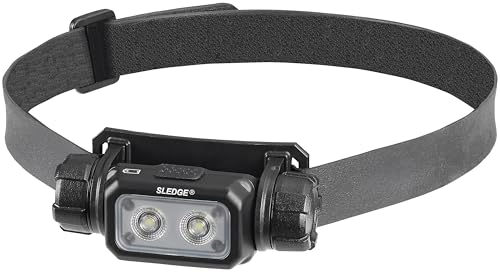 Image of Streamlight 89019 Sledge 1000-Lumen Max 600-Lumen Standard 1800-Candela Rechargeable Low-Profile LED Headlamp with Elastic and Rubber Hard Hat Straps, Black
