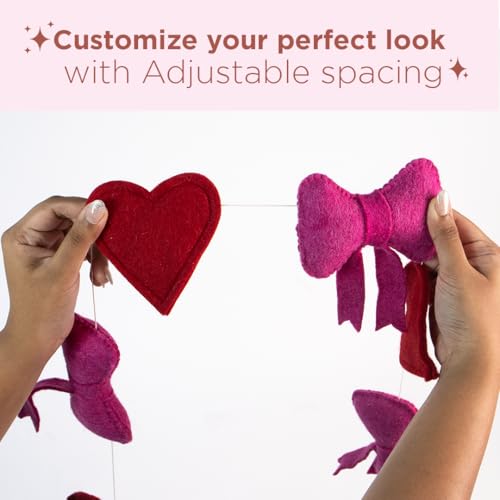 Image of Folkulture Valentine Felt Garland Banner for Home Decor | 72 inches Heart & Bow Hanging Garland for Valentine's Day Decorations, Bedroom Decor, Wall Decor, Party Decorations & Anniversary Room Decor