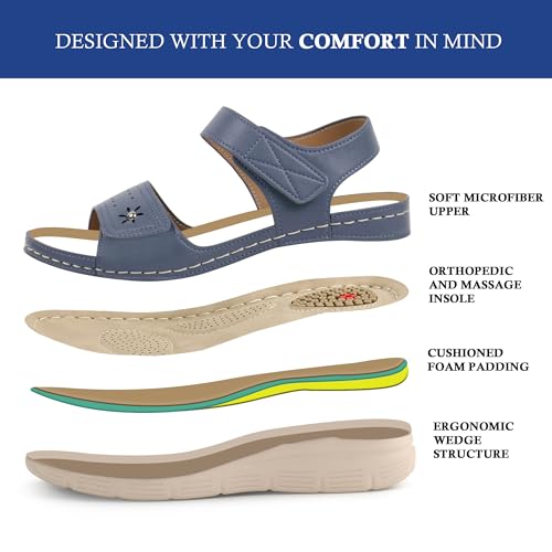 Image of JABASIC Women Comfortable Sandals Orthotic Walking Sandals Orthopedic Arch Support Sandals