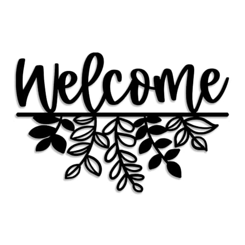 LIYOUYA Welcome Flowers Metal Wall Decor - Simple Country Farmhouse