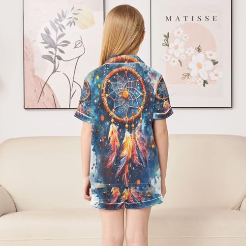 ALAZA Dreamcatcher Watercolor Ethnic Satin Pajamas Set Short Sleeve Button Down Sleepwear Summer Pjs 2 Piece4