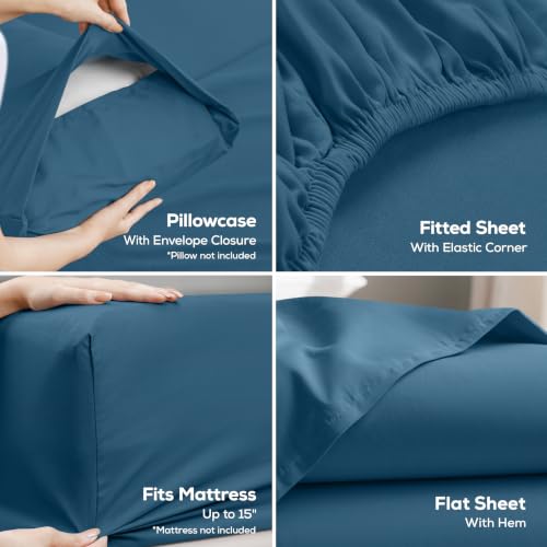 Image of Utopia Bedding Full Size Sheet Set - 4 Piece Bed Sheets, Soft and Breathable Microfiber, Includes 1 Fitted Sheet, 1 Flat Sheet and 2 Pillowcases - Oeko Tex (Dusk Blue)