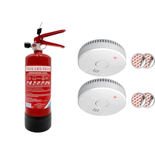 Firexo Petit Extincteur Tous Feux (2 Litre) - 7 in 1 Extincteur d'incendie - Electrique & ELRO FS1805 Détecteur de fumée avec 5 Ans de Batterie et Aimant - Conforme à la Norme européenne