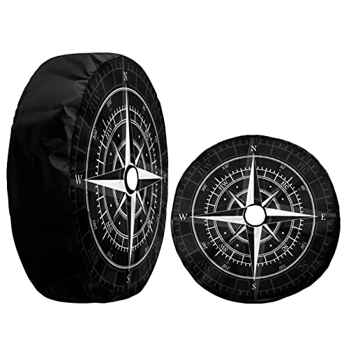 Image of Delerain Spare Tire Cover with Backup Camera Hole Compass Black Wheel Covers Waterproof Dust-Proof UV Sun Universal Fit for RV Trailer RV SUV Truck (17 Inch for Diameter 31 inch-33 inch)