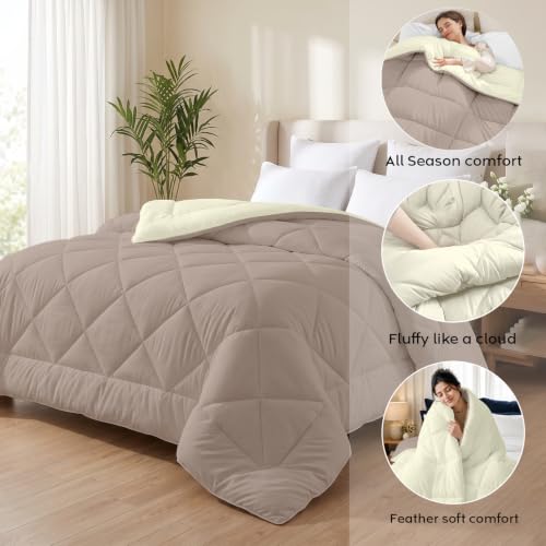 Image of AYKA Reversible Comforter 220 GSM Microfiber Reversible AC Comforter /Blanket for Winter /Quilt /Duvets for Queen Size Single Bed Comforter (60 * 90, Taupe & Cream)| TC - 220
