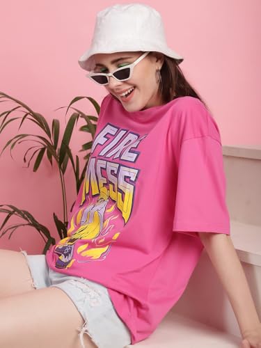 Image of Preneum Women's Cotton Cool Graphic Printed Baggy Fit Drop-Shoulder Sleeves Cotton Oversized T-Shirt