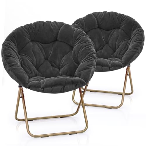 MoNiBloom Round Folding Faux Fur Saucer Chair for Bedroom Living Room Dorm Foldable Metal Frame Oversized Large Comfy Furry Padded Soft Lounge Lazy Cozy Moon Chair for Adults (Black, 2 Pieces) MoNiBloom Round Folding Faux Fur Saucer Chair for Bedroom Living Room Dorm Foldable Metal Frame Oversized Large Comfy Furry Padded Soft Lounge Lazy Cozy Moon Chair for Adults (Black, 2 Pieces)