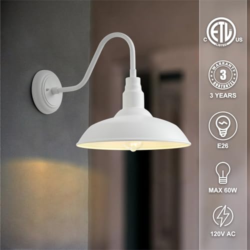 Image of 10 inch Outdoor Barn Lights for Farmhouse, Gooseneck Outdoor Light in Matte White, Farm Exterior Lighting Fixtures with Wall Mount, 2-Pack Outside Wall Sconce for Porch, Garage, Front Door