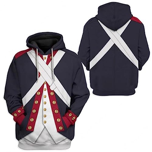 Image of Uyecos Historical Hoodie Revolutionary War Uniform Top | Historical Figure Print, Military Uniform Print, for Historical Reenactment, Halloween Cosplay