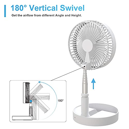 Yivandi Foldaway/Foldable Fan With 7200Mah Rechargeable Battery Built-In, Running Time 10~24 Hours Telescopic Tube Portable Quiet Floor Fan For Bedroom/Home/Camping/Outdoor #TOP6