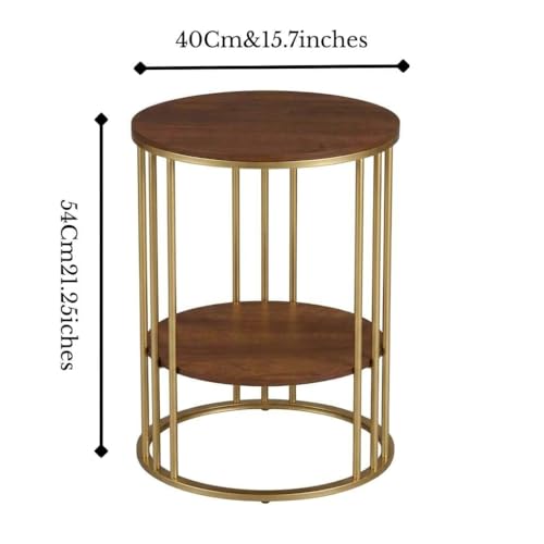 Image of NEST NATURE HAVEN Round Side Table Corner End Table for Living Room Bedside Mid Century Modern Accent Coffee Table for Small Spaces Metal Nightstand (Gold Brown)