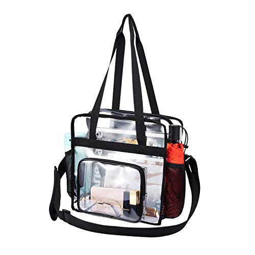 Image of Clear Tote Bag Transparent Stadium Shoulder for Women Clear Cross Body Messenger with Front Pocket and Adjustable Strap 2pack