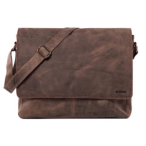 LEABAGS Messenger Bag, Acapulco Echtleder Aktentasche Herren & Damen, Leder Laptoptasche bis 15 Zoll, Umhängetasche mit Schultergurt 39 x 30 x 11 cm