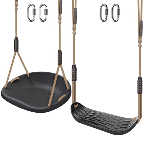 SELEWARE 2 Pack Heavy Duty Plastic Swing Seats with Adjustable Rope & Quick Connect, Replacement Swing Set Accessories for Kids and Adults, Indoor/Outdoor Backyard Playground Tree Swing, Black by SELEWARE - Used condition - US$57.77