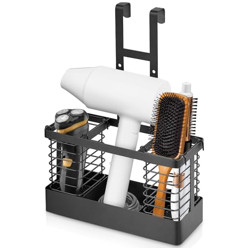 KIMCHOMERSE Hair Dryer Holder, Hair Tool Organizer, Bathroom Organizer Wall Mounted/Cabinet Door for Holding Blow Dryer, Curling Wands, Hair Straighteners, Comb, Shaver, Face Wash -Black