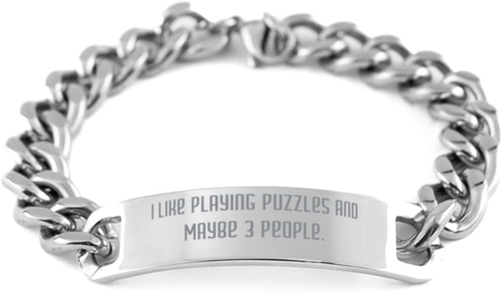 Puzzles for Friends, I Like Playing Puzzles and Maybe 3 People., Inspirational Puzzles Cuban Chain Bracelet, Engraved Bracelet from