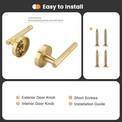 Image of Goldenwarm 4 Pieces Gold Dummy Door Handle, Non-Turning Brushed Gold Door Handles for Bifold Closet Doors, Single Side Lever Heavy Duty Round Modern Door Handle