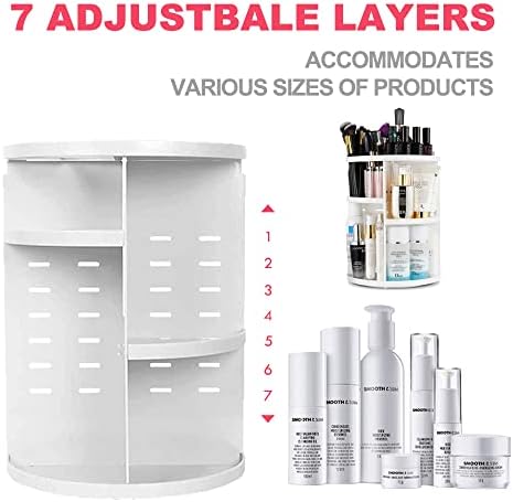 360 Rotating Makeup Organizer, Artbisons 7 Layers Adjustable Lazy Susan Organizer Large Capacity Cosmetics Organizer Fits Brushes Eyeliner Lipsticks Nail Polish (WHITE)